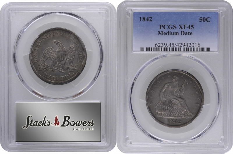 1842 Liberty Seated Half Dollar. WB-9. Rarity-3. Medium Date. EF-45 (PCGS).

P...