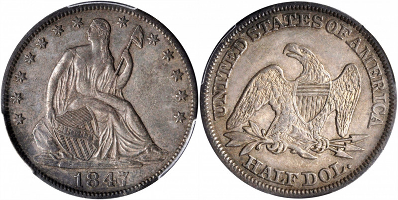 1847 Liberty Seated Half Dollar. WB-3. Rarity-3. AU Details--Environmental Damag...