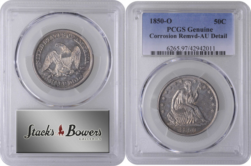 1850-O Liberty Seated Half Dollar. WB-4. Rarity-5. AU Details--Corrosion Removed...