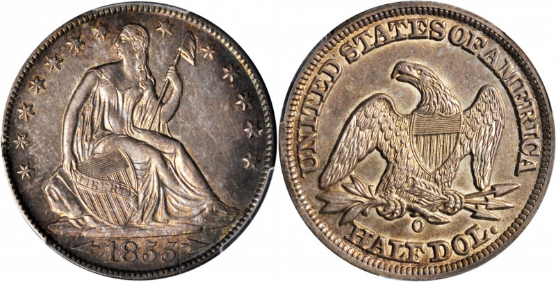 1855-O Liberty Seated Half Dollar. Arrows. WB-6. Rarity-3. Unc Details--Cleaned ...