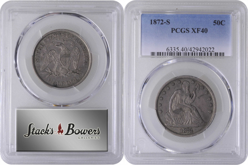 1872-S Liberty Seated Half Dollar. WB-1. Rarity-3+. Small Wide S. EF-40 (PCGS)....