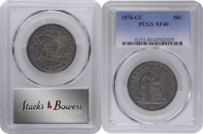 1876-CC Liberty Seated Half Dollar. WB-26. Rarity-3. Early Die State. Misplaced ...