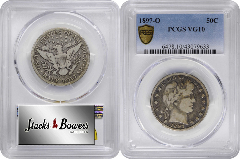 1897-O Barber Half Dollar. VG-10 (PCGS).

PCGS# 6478. NGC ID: 24LZ.

From th...