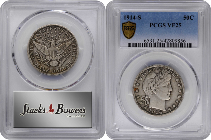 1914-S Barber Half Dollar. VF-25 (PCGS).

PCGS# 6531. NGC ID: 24NP.

From th...