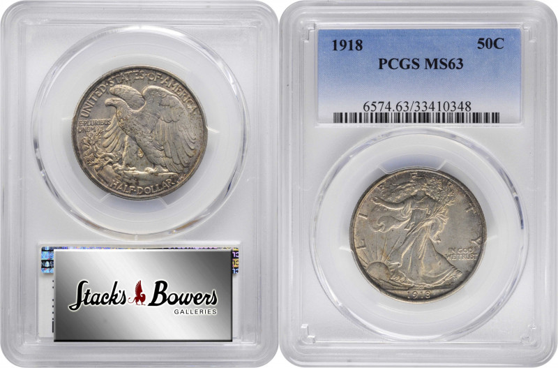 1918 Walking Liberty Half Dollar. MS-63 (PCGS).

PCGS# 6574. NGC ID: 24PV.