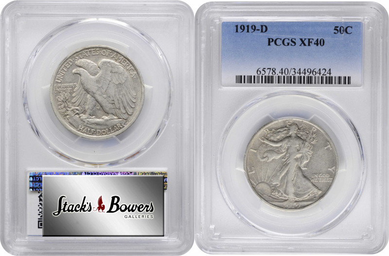 1919-D Walking Liberty Half Dollar. EF-40 (PCGS).

PCGS# 6578. NGC ID: 24PZ.