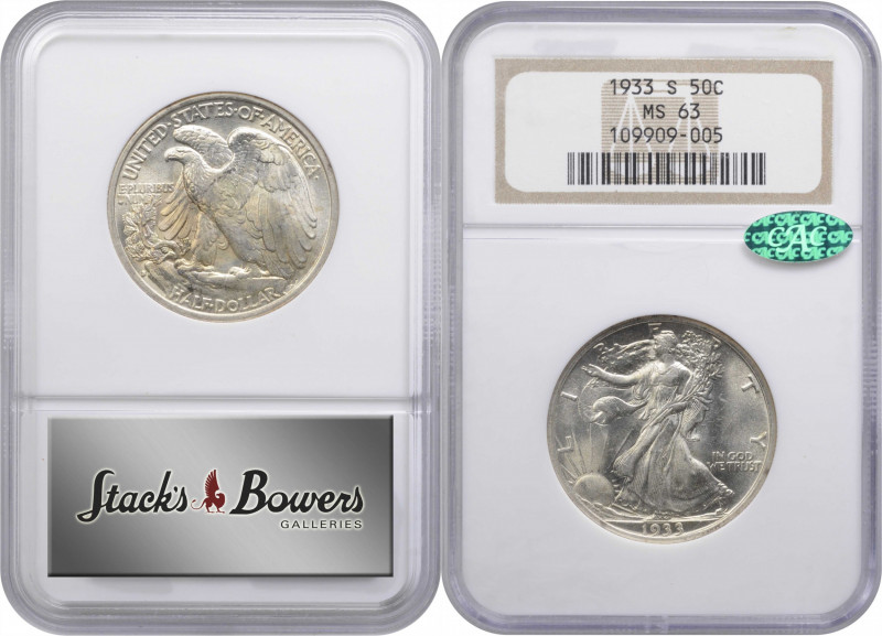 1933-S Walking Liberty Half Dollar. MS-63 (NGC). CAC.

PCGS# 6591. NGC ID: 24R...