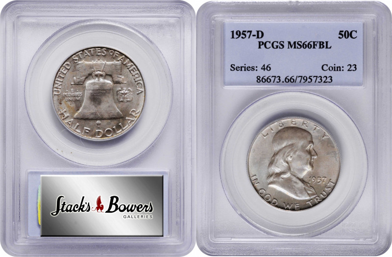 1957-D Franklin Half Dollar. MS-66 FBL (PCGS).

PCGS# 86673. NGC ID: 24TF.