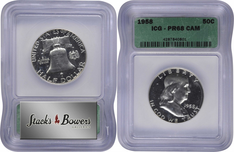 1958 Franklin Half Dollar. Proof-68 Cameo (ICG).

PCGS# 86699. NGC ID: 27VH.