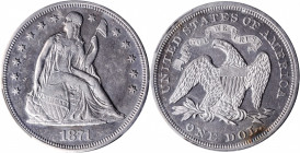 1871 Liberty Seated Silver Dollar. OC-6. Rarity-3-. Repunched Date. EF Details--Cleaned (PCGS).

PCGS# 6966. NGC ID: 24ZG.