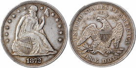 1872 Liberty Seated Silver Dollar. OC-3. Top 30 Variety. Rarity-1. Misplaced Date, Doubled Die Reverse. AU-53 (PCGS).

PCGS# 6968. NGC ID: 24ZJ.