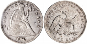 1872 Liberty Seated Silver Dollar. OC-3. Rarity-1. Misplaced Date, Doubled Die Reverse. EF Details--Cleaned (PCGS).

PCGS# 6968. NGC ID: 24ZJ.