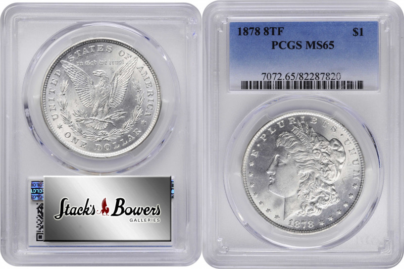 1878 Morgan Silver Dollar. 8 Tailfeathers. MS-65 (PCGS).

PCGS# 7072. NGC ID: ...