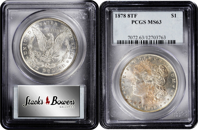 1878 Morgan Silver Dollar. 8 Tailfeathers. MS-63 (PCGS).

PCGS# 7072. NGC ID: ...