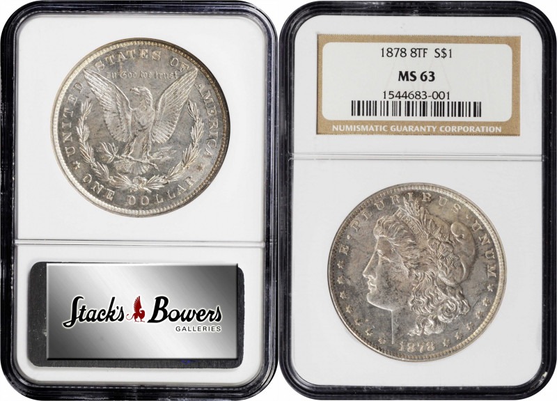 1878 Morgan Silver Dollar. 8 Tailfeathers. MS-63 (NGC).

PCGS# 7072. NGC ID: 2...