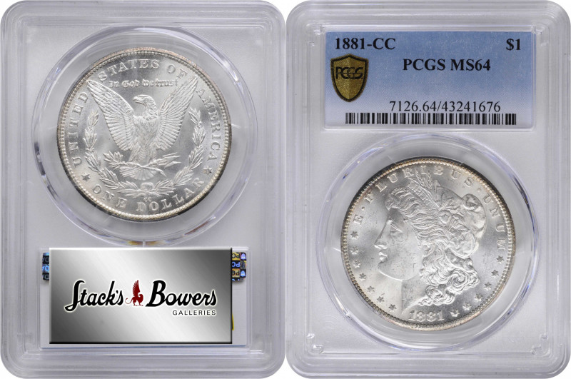 1881-CC Morgan Silver Dollar. MS-64 (PCGS).

PCGS# 7126. NGC ID: 2547.