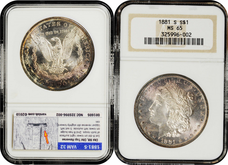 1881-S Morgan Silver Dollar. MS-65 (NGC).

PCGS# 7130. NGC ID: 2549.