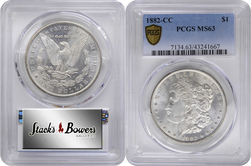 1882-CC Morgan Silver Dollar. MS-63 (PCGS).

PCGS# 7134. NGC ID: 254B.