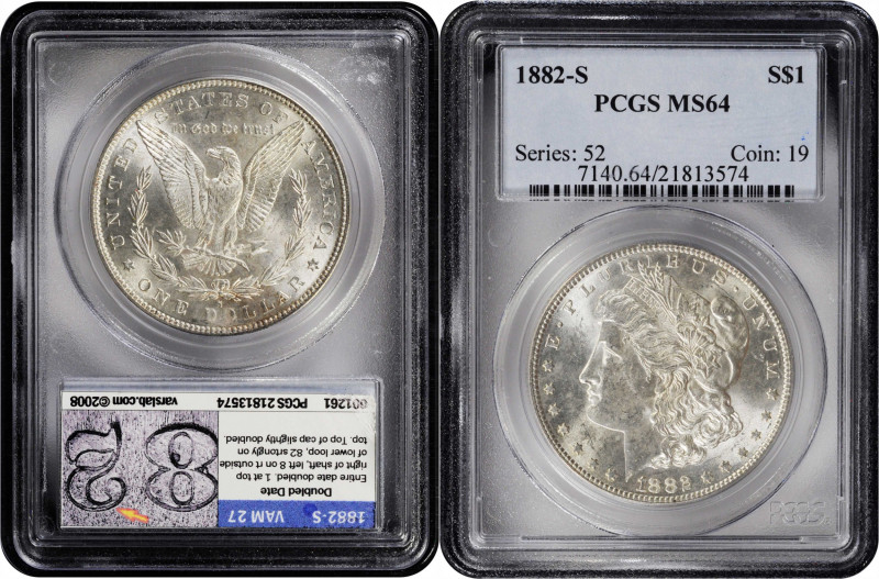 1882-S Morgan Silver Dollar. MS-64 (PCGS).

PCGS# 7140. NGC ID: 254F.