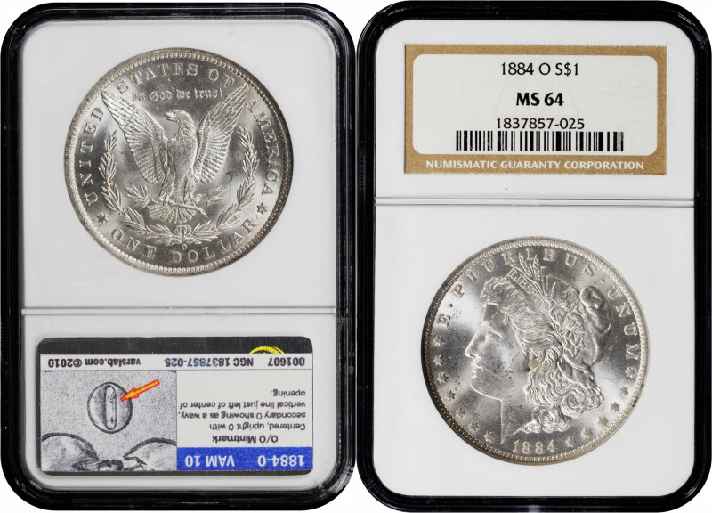 1884-O Morgan Silver Dollar. MS-64 (NGC).

PCGS# 7154. NGC ID: 254N.