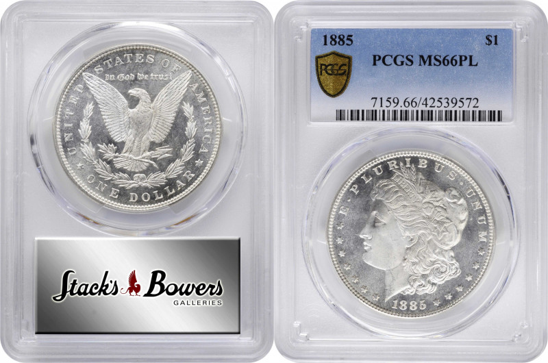 1885 Morgan Silver Dollar. MS-66 PL (PCGS).

PCGS# 7159. NGC ID: 254R.