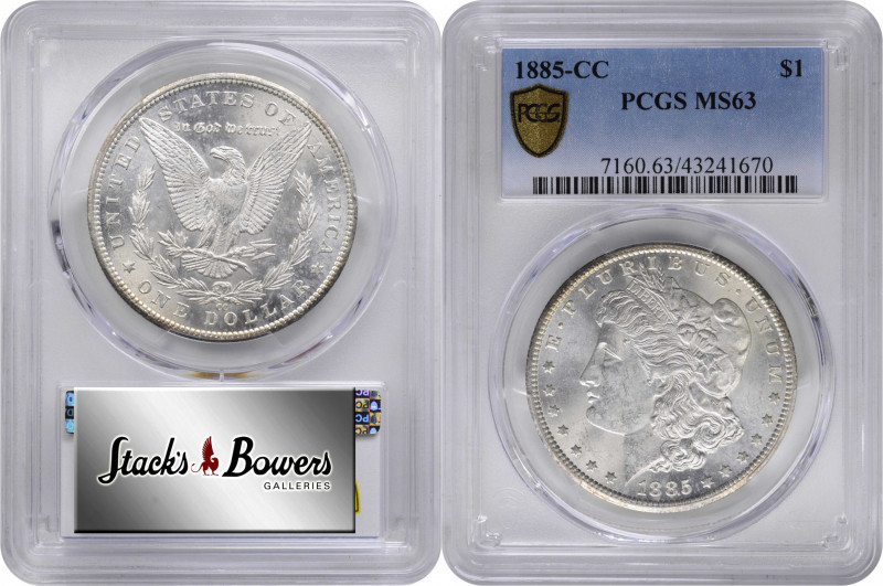 1885-CC Morgan Silver Dollar. MS-63 (PCGS).

PCGS# 7160. NGC ID: 254S.