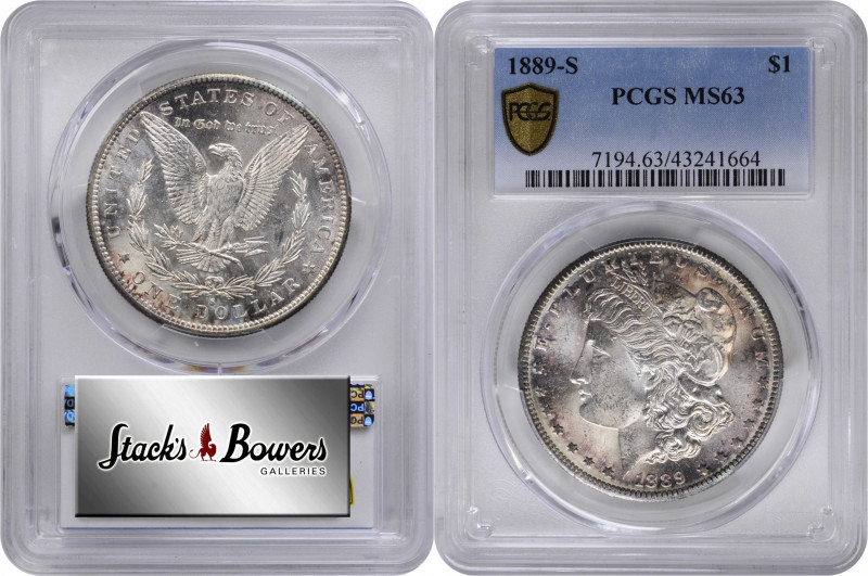 1889-S Morgan Silver Dollar. MS-63 (PCGS).

PCGS# 7194. NGC ID: 255B.