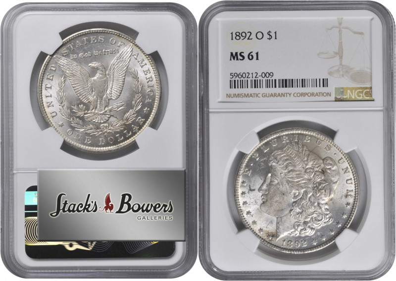 1892-O Morgan Silver Dollar. MS-61 (NGC).

PCGS# 7216. NGC ID: 255N.