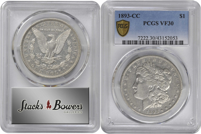 1893-CC Morgan Silver Dollar. VF-30 (PCGS).

PCGS# 7222. NGC ID: 255S.