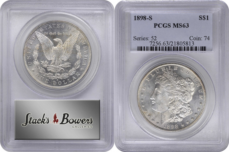 1898-S Morgan Silver Dollar. MS-63 (PCGS).

PCGS# 7256. NGC ID: 256A.

From ...