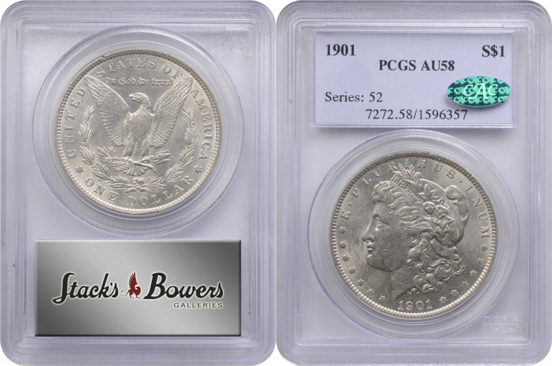 1901 Morgan Silver Dollar. AU-58 (PCGS). CAC.

PCGS# 7272. NGC ID: 256J.

Fr...