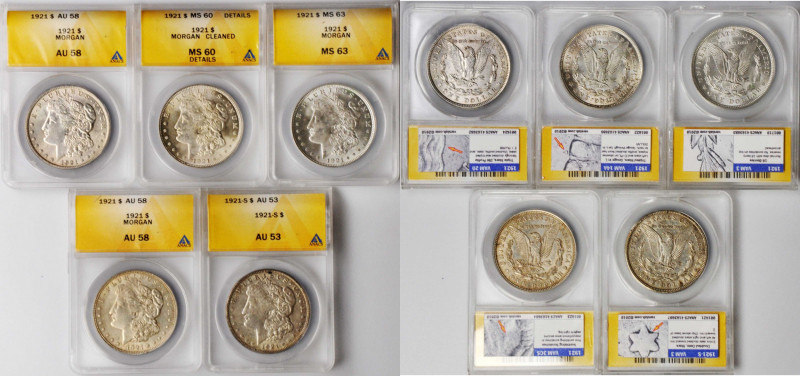 Lot of (5) 1921-Dated Morgan Silver Dollars. (ANACS).

Included are: 1921: MS-...