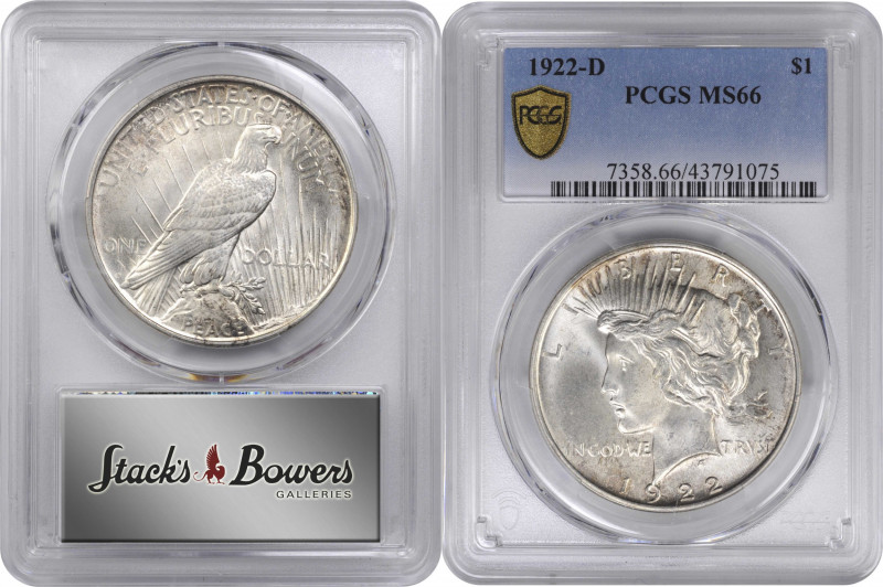 1922-D Peace Silver Dollar. MS-66 (PCGS). CAC.

PCGS# 7358. NGC ID: 257D.