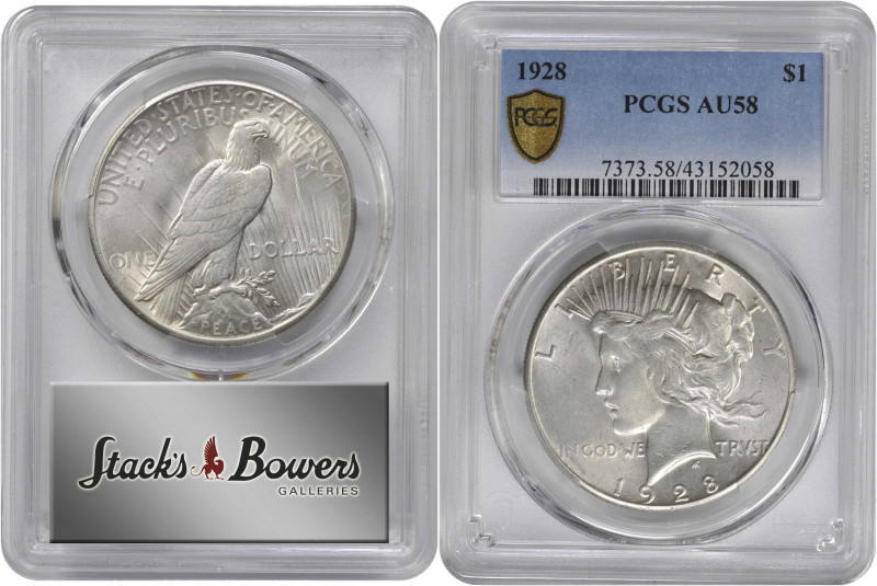 1928 Peace Silver Dollar. AU-58 (PCGS).

PCGS# 7373. NGC ID: 257V.