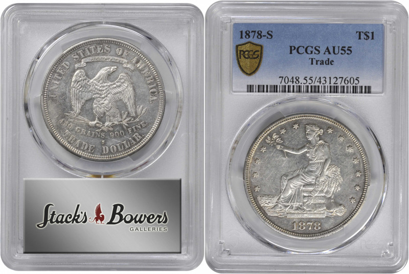 1878-S Trade Dollar. AU-55 (PCGS).

PCGS# 7048. NGC ID: 253G.