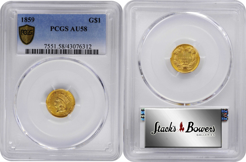 1859 Gold Dollar. AU-58 (PCGS). CAC.

PCGS# 7551. NGC ID: 25CL.