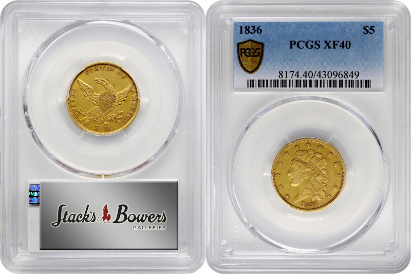 1836 Classic Head Half Eagle. HM-6. Rarity-3. EF-40 (PCGS).

PCGS# 8174. NGC I...