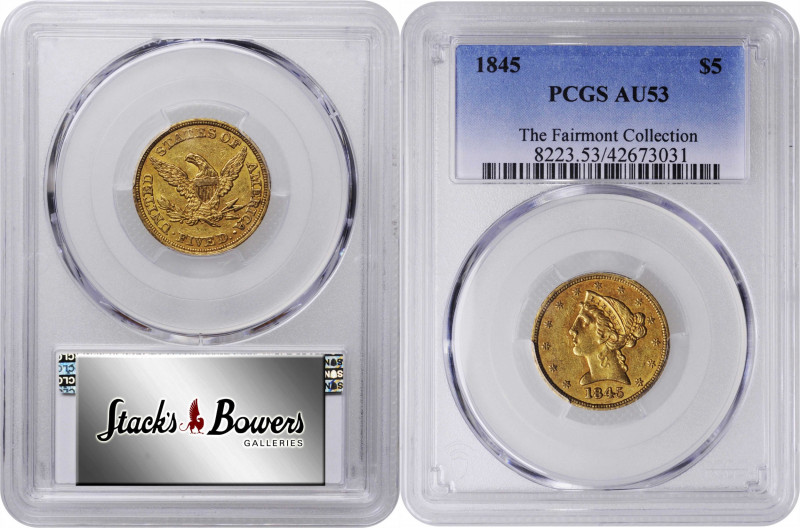 1845 Liberty Head Half Eagle. AU-53 (PCGS).

PCGS# 8223. NGC ID: 25TB.

From...