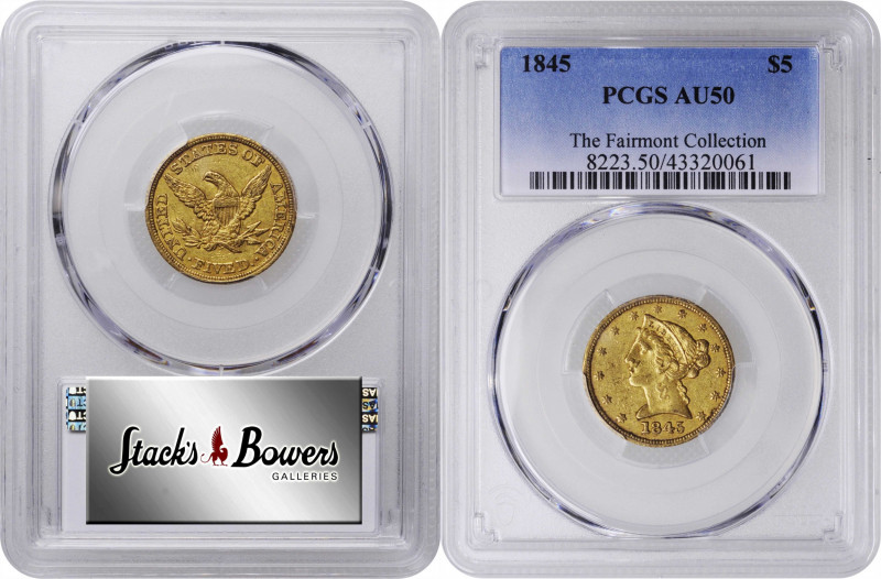 1845 Liberty Head Half Eagle. AU-50 (PCGS).

PCGS# 8223. NGC ID: 25TB.

From...