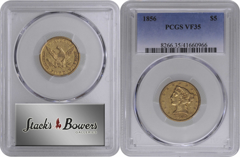 1856 Liberty Head Half Eagle. VF-35 (PCGS).

PCGS# 8266. NGC ID: 25UV.