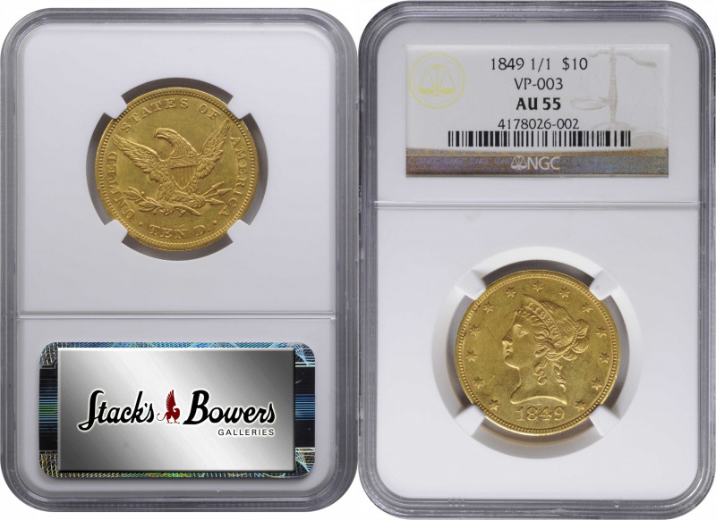 1849 Liberty Head Eagle. Breen-6886, VP-003. Repunched Date. AU-55 (NGC).

PCG...