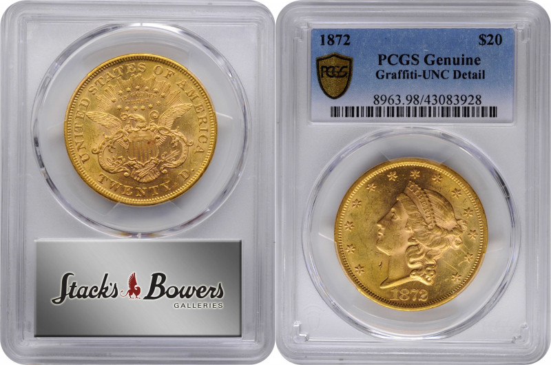 1872 Liberty Head Double Eagle. Unc Details--Graffiti (PCGS).

PCGS# 8963. NGC...