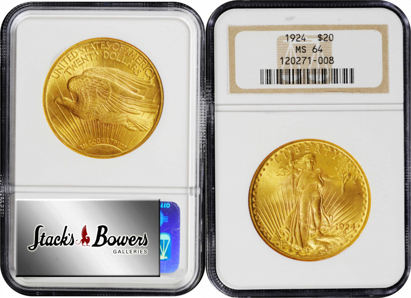 1924 Saint-Gaudens Double Eagle. MS-64 (NGC).

PCGS# 9177. NGC ID: 26G7.