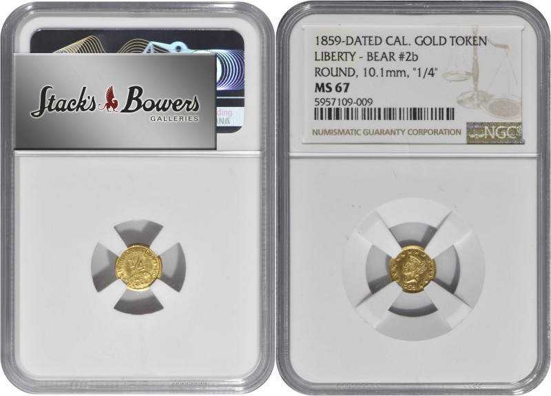 "1859" California Gold Token. Round 1/2. Liberty / Bear #2b. MS-67 (NGC).

10....