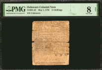 DE-43. Connecticut. May 1, 1756. 15 Shillings. PMG Very Good 8 Net. Repaired.

Printed by Benjamin Franklin and David Hall. Tied for Top Pop at PMG ...