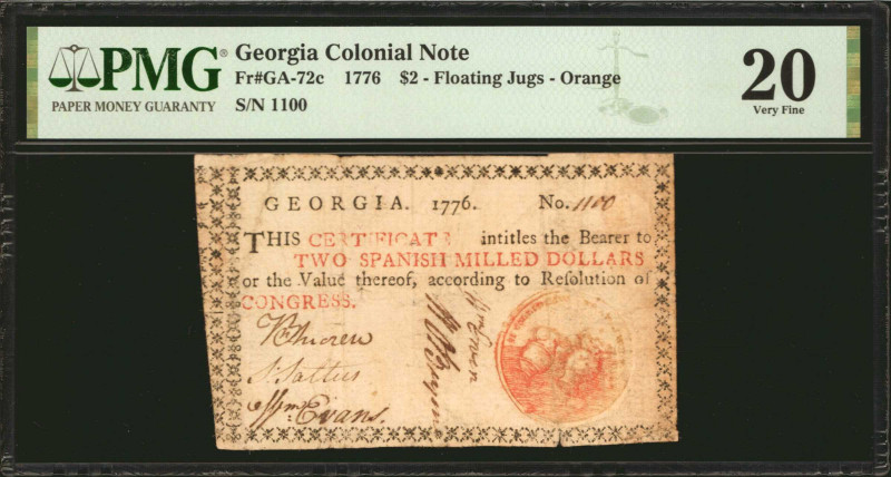 GA-72c. Georgia. 1776. $2. PMG Very Fine 20.

Binary serial number 1100. Five ...