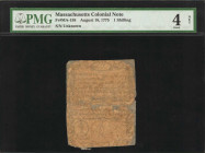 MA-158. Massachusetts. August 18, 1775. 1 Shilling. PMG Good 4 Net. Laminated.

No. Unknown. Just six examples of this type have been graded by PMG....