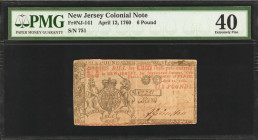 NJ-141. New Jersey. April 12, 1760. 6 Pounds. PMG Extremely Fine 40.

No. 751. Signed by S(amuel) Nevill, D(aniel) Smith Jr., and Johnson. Printed b...