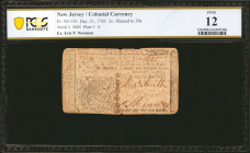 NJ-154. New Jersey. December 31, 1763. 3 Shillings Raised to 30 Shillings. PCGS Banknote Fine 12.

No. 5605. Signed by Smith, Johnston, and Skinner....