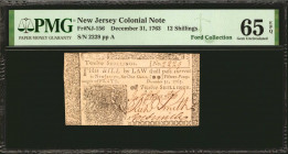 NJ-156. New Jersey. December 31, 1763. 12 Shillings. PMG Gem Uncirculated 65 EPQ.

No. 2229. Signed by Johnston, Smith, and Smith. Printed by James ...